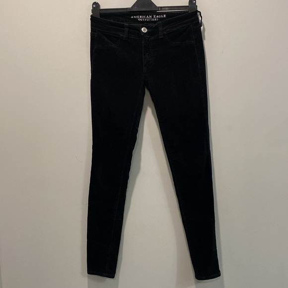 American Eagle Velour Super Stretch Jeans Black skinny Jeggings Size 2 - Picture 11 of 14